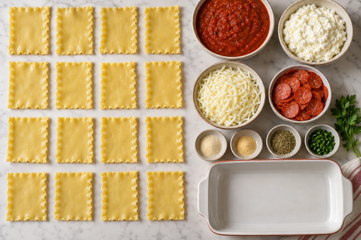 Exact measured ingredients for Pepperoni Pizza Lasagna Roll Ups