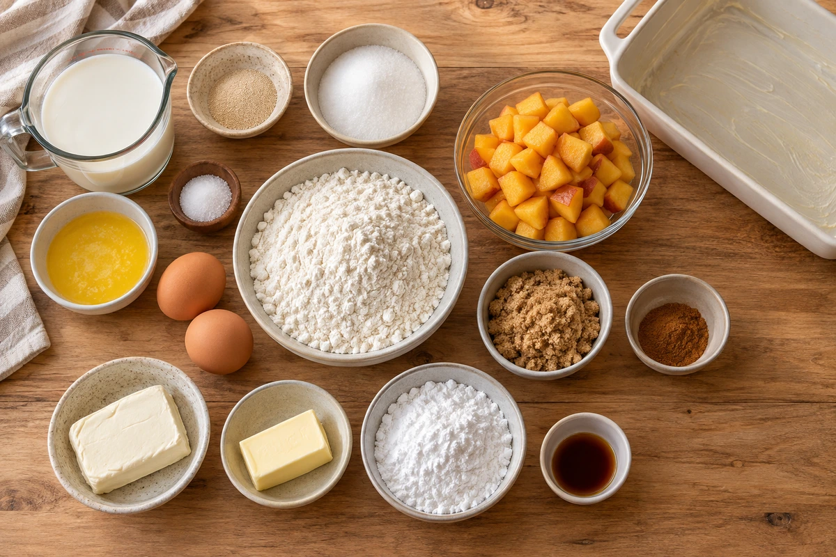 Exact measured ingredients for Peach Cobbler Cinnamon Rolls
