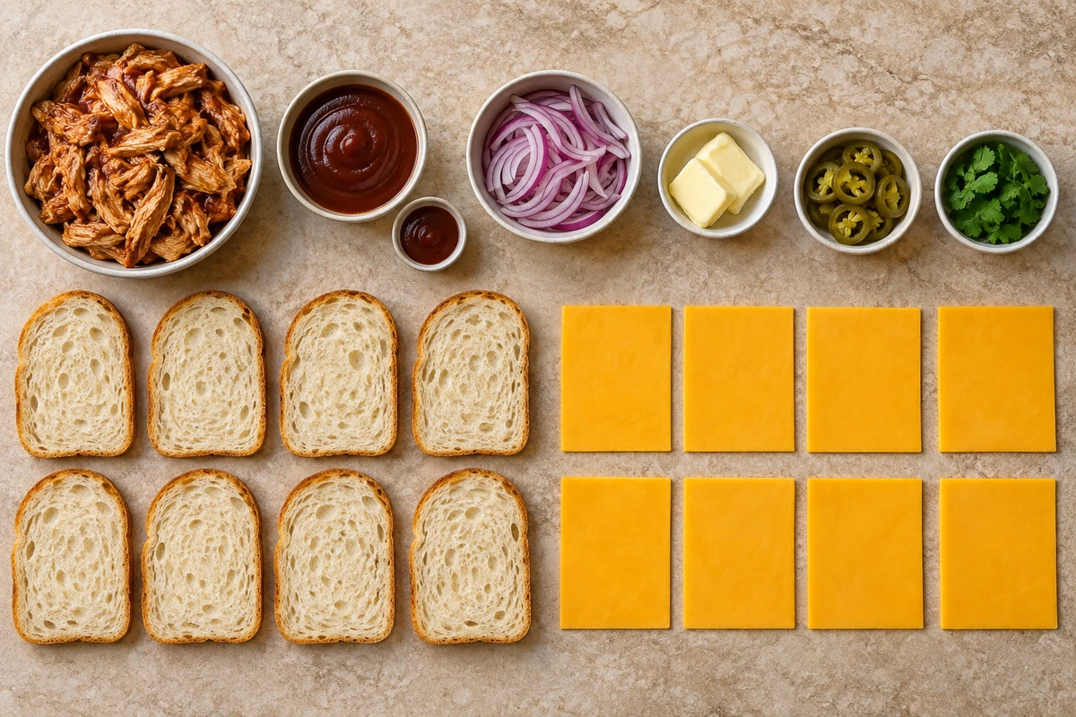 Exact measured ingredients for BBQ Chicken Grilled Cheese