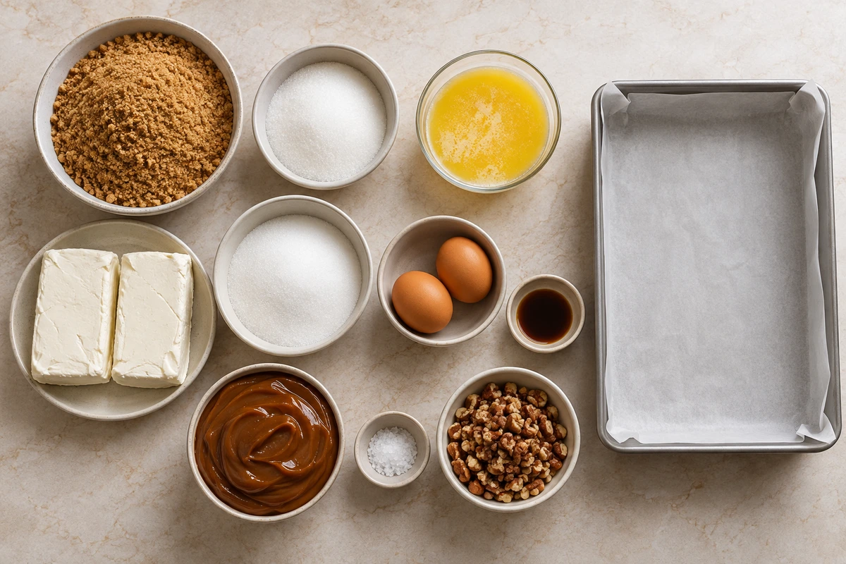 Exact measured ingredients for Dulce de Leche Cheesecake Bars