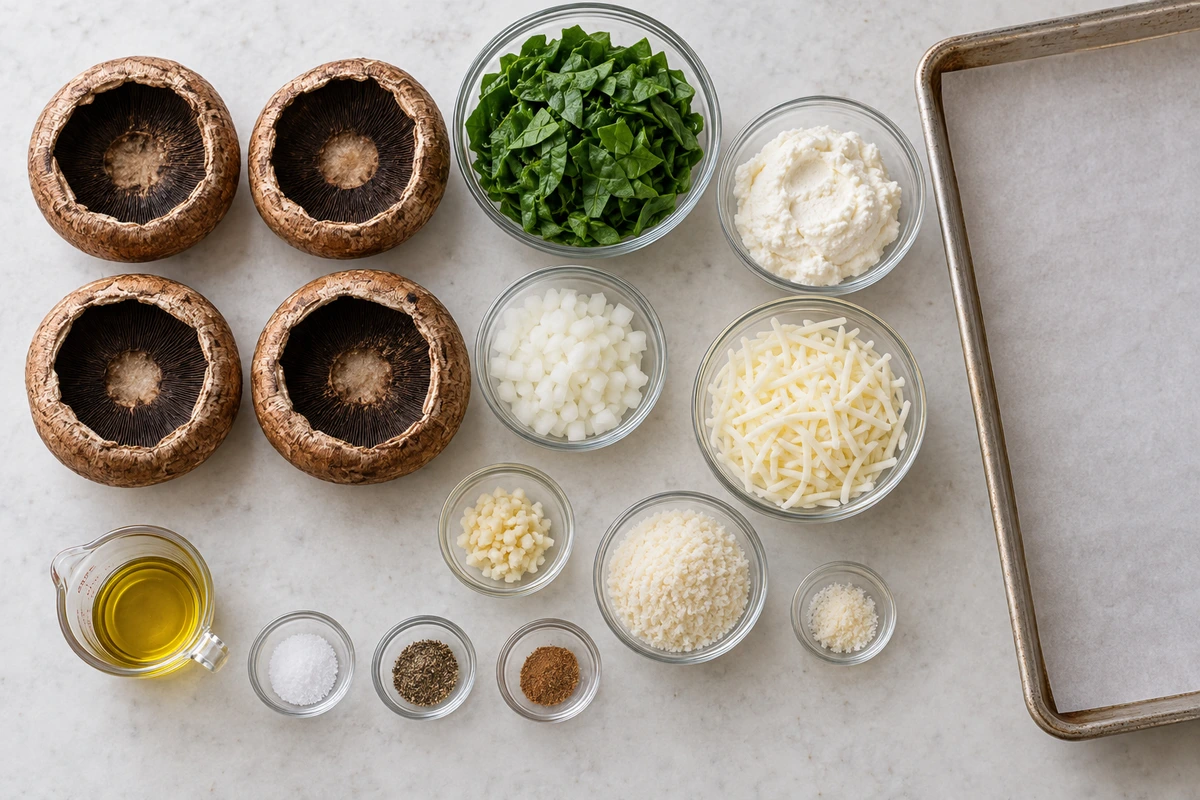 Exact measured ingredients for Spinach and Cheese Stuffed Portobello Mushroom