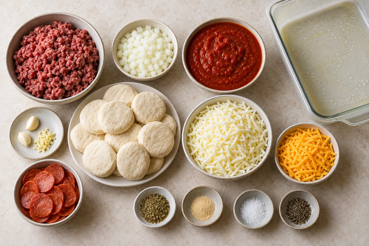 Exact measured ingredients for Bubble Up Pizza Casserole