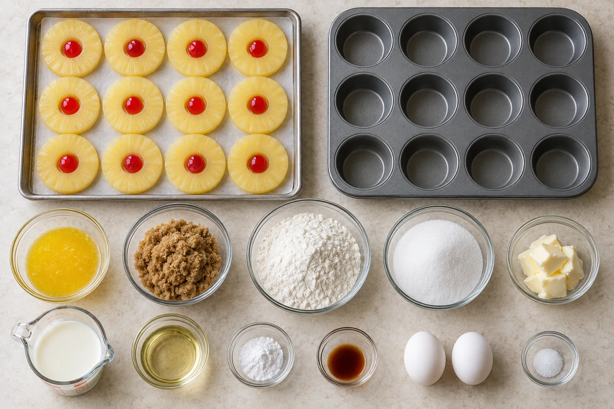 Exact measured ingredients for Easy Pineapple Upside Down Cupcakes