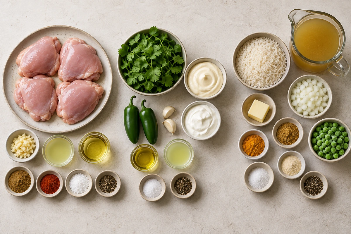 Exact measured ingredients for Peruvian Chicken and Rice with Green Sauce
