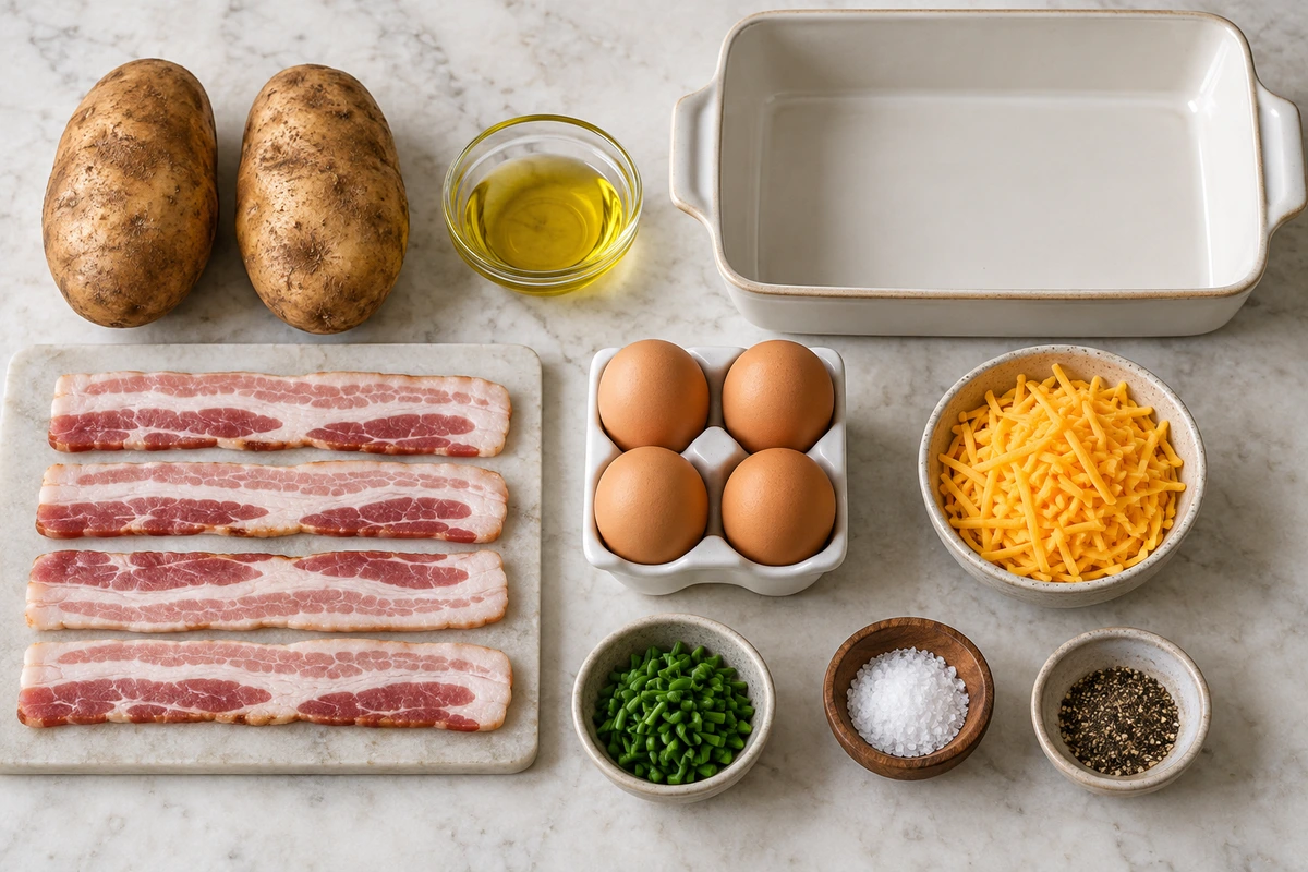 Exact measured ingredients for Double Baked Bacon Egg Potatoes
