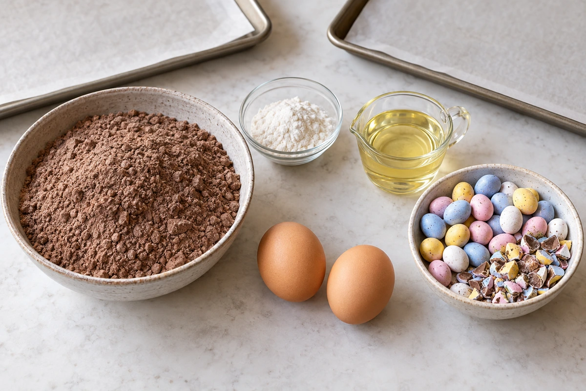 Exact measured ingredients for Mini Egg Brownie Cookies