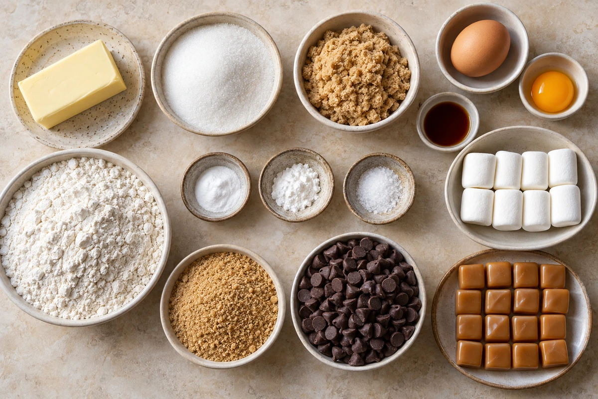 Exact measured ingredients for S'mores Cookies