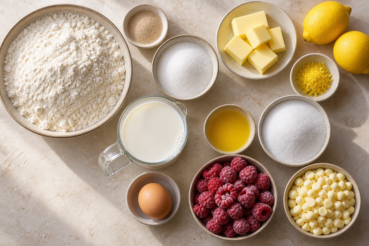 Exact measured ingredients for White Chocolate Raspberry Rolls