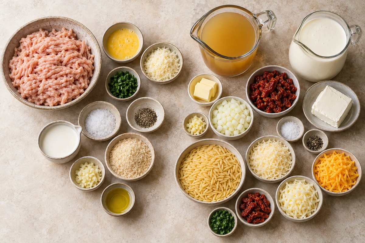 Exact measured ingredients for Marry Me Chicken Meatball Orzo
