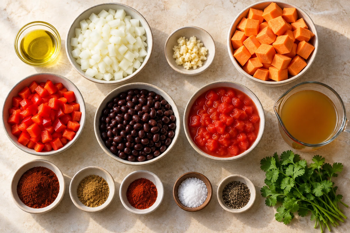 Exact measured ingredients for Sweet Potato and Black Bean Chili