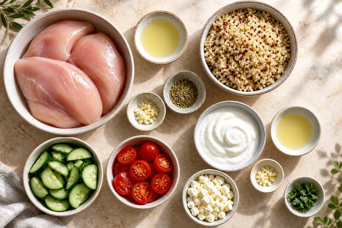 Exact measured ingredients for Greek Chicken Gyro Bowl