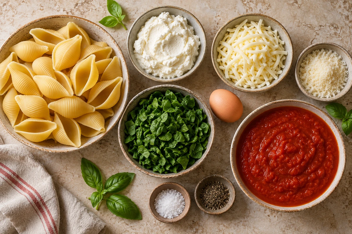 Exact measured ingredients for Spinach and Ricotta Stuffed Shells