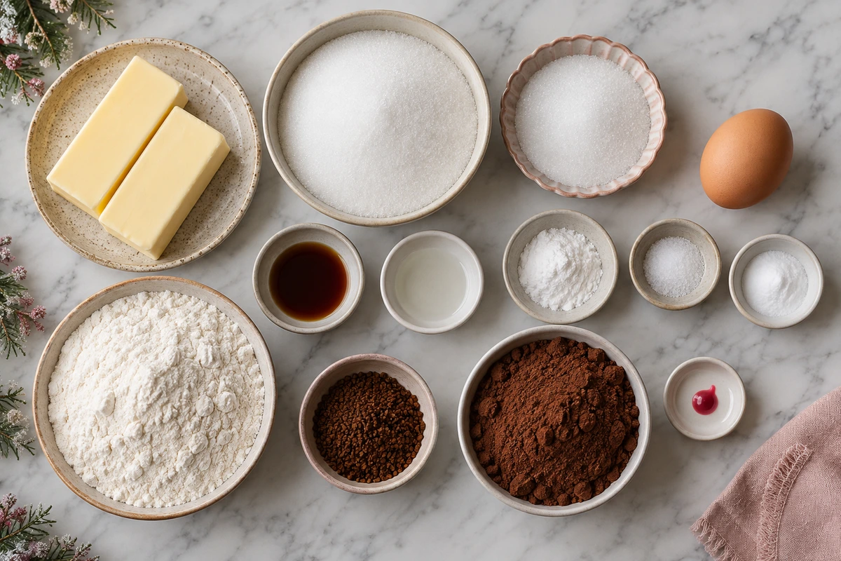 Exact measured ingredients for Peppermint Mocha Cookies