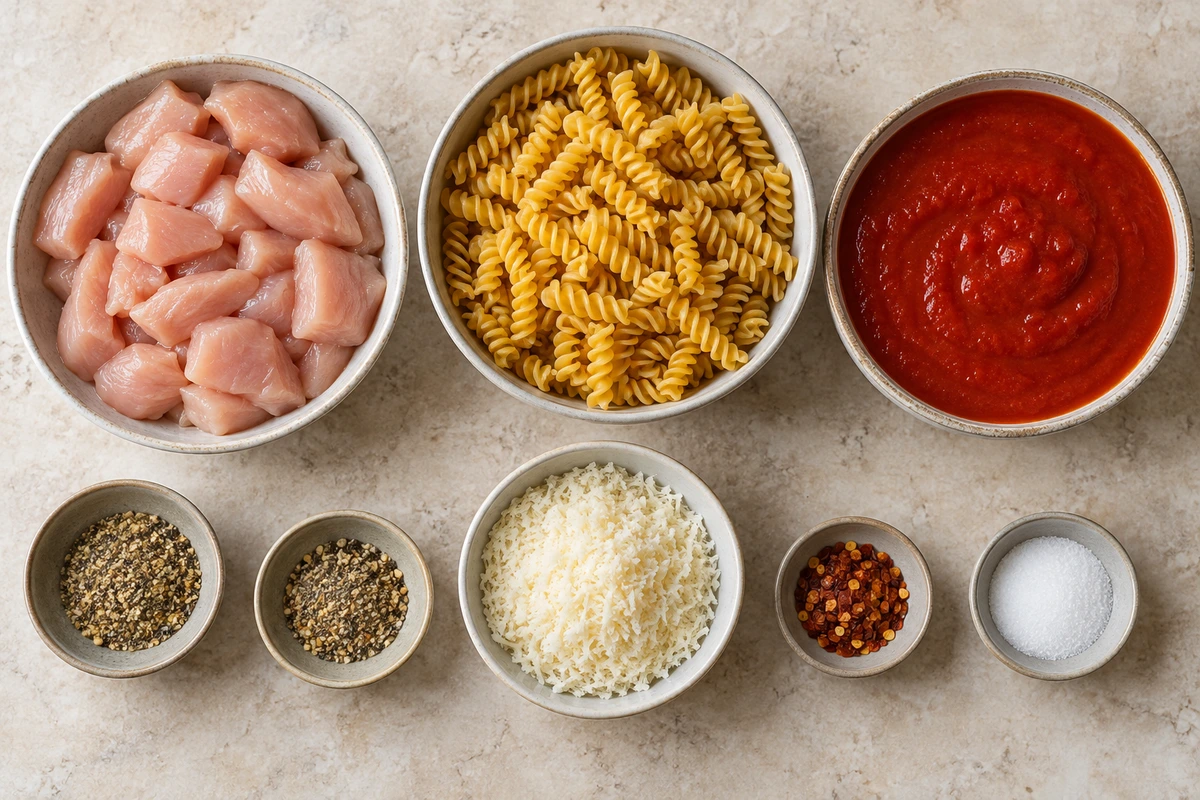 Exact measured ingredients for Garlic Parmesan Healthy Chicken Pasta