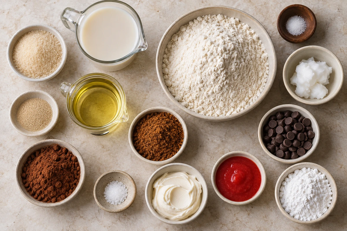 Exact measured ingredients for Chocolate Rolls with Strawberry Cream Cheese Frosting