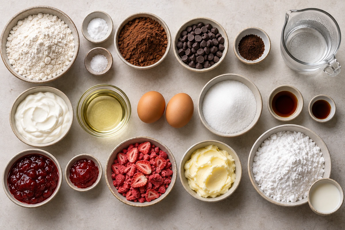 Exact measured ingredients for Chocolate Strawberry Cupcakes