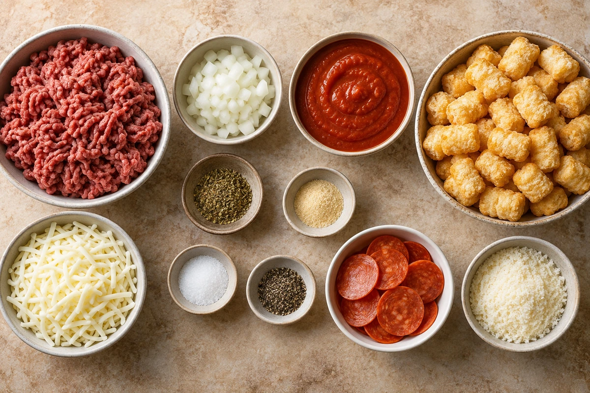 Exact measured ingredients for Pizza Tot Casserole
