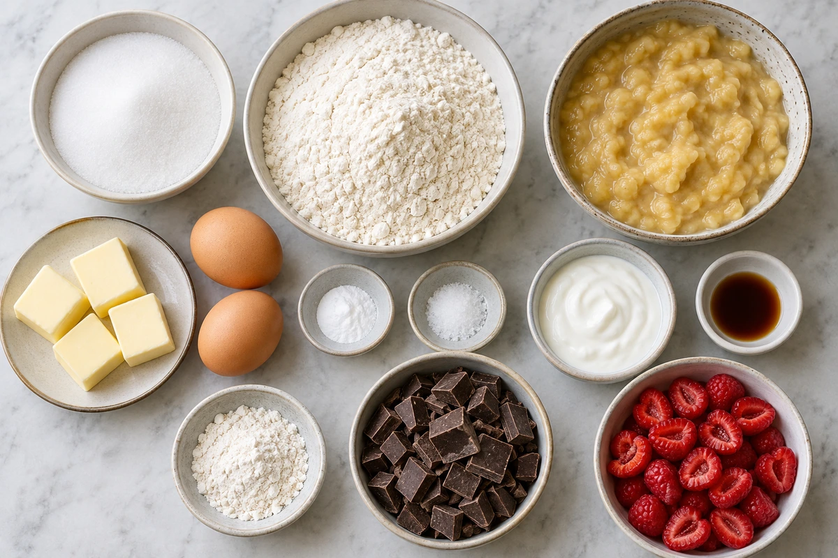 Exact measured ingredients for Raspberry Dark Chocolate Banana Bread
