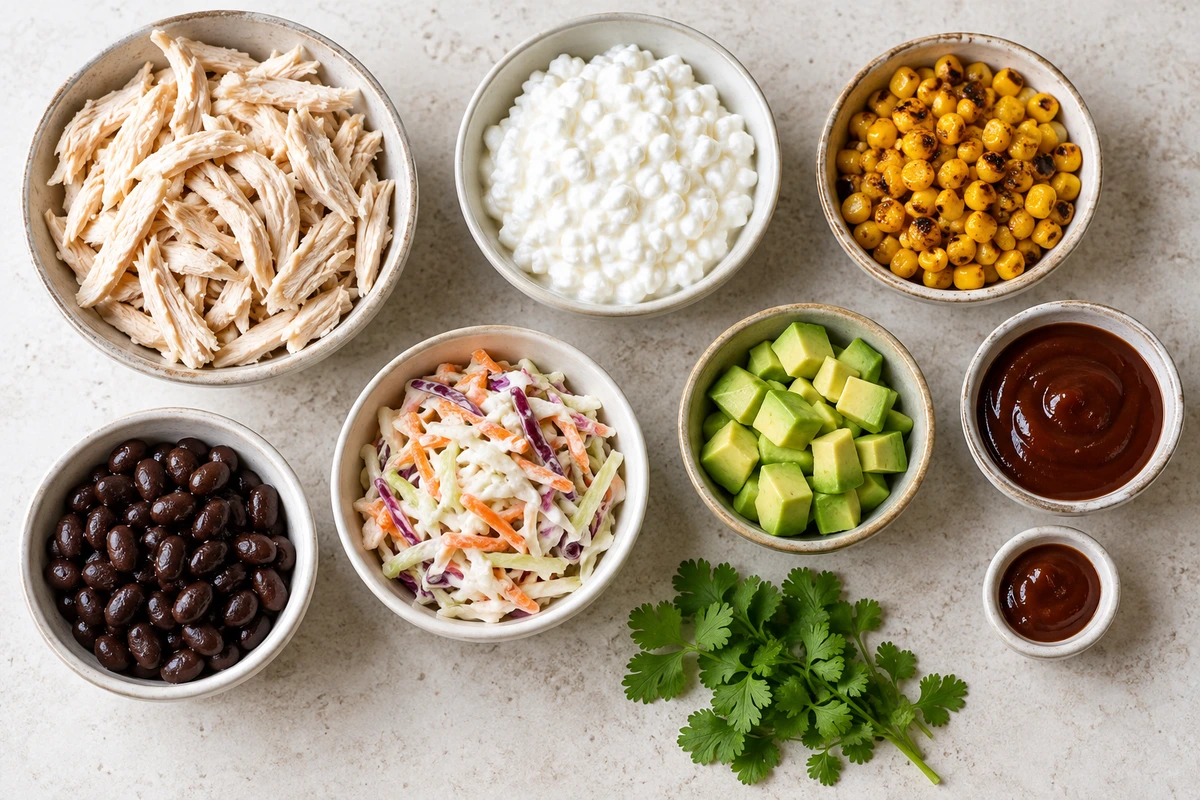 Exact measured ingredients for BBQ Chicken Cottage Cheese Bowl
