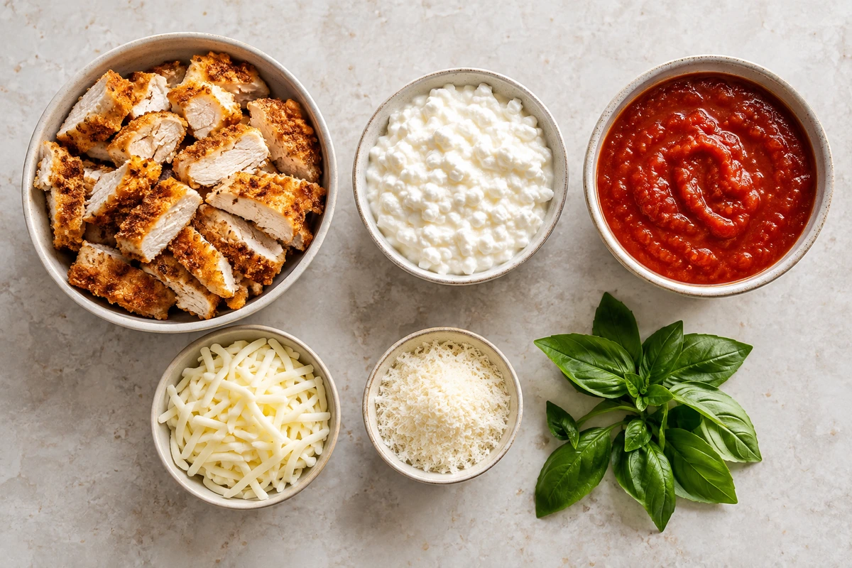 Exact measured ingredients for Chicken Parm Cottage Cheese Bowl