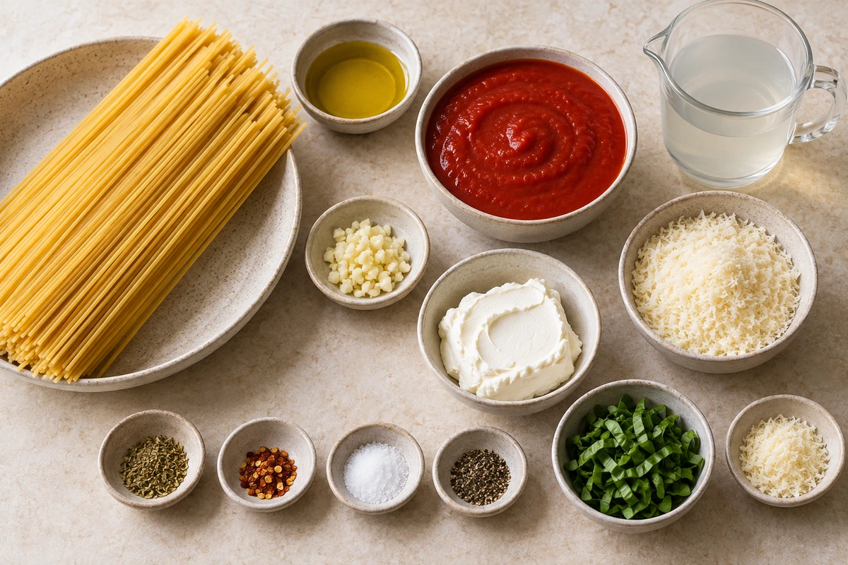 Exact measured ingredients for Cheesy Garlic Parmesan Spaghetti