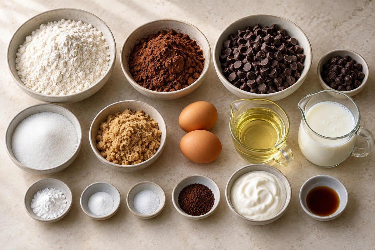 Exact measured ingredients for Double Chocolate Chip Muffins