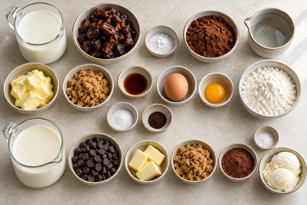 Exact measured ingredients for Chocolate Sticky Toffee Puddings for Two