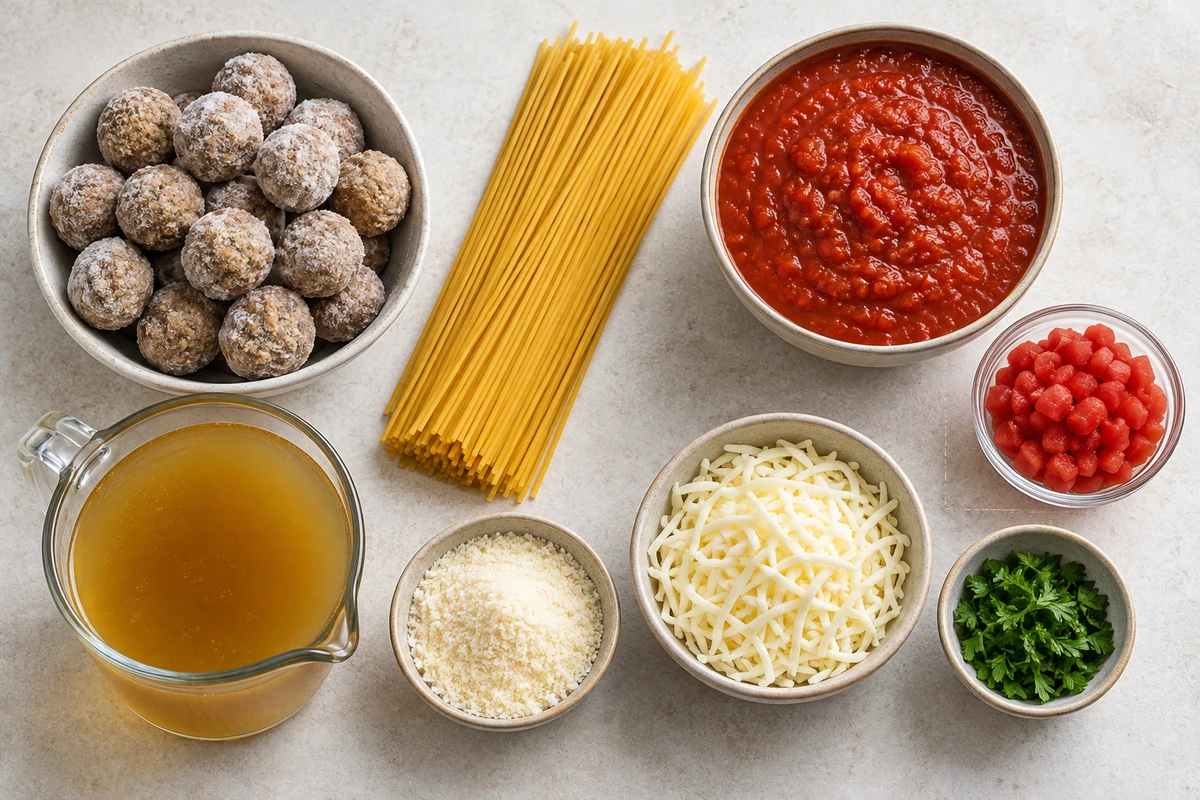 Exact measured ingredients for Instant Pot Spaghetti and Meatballs