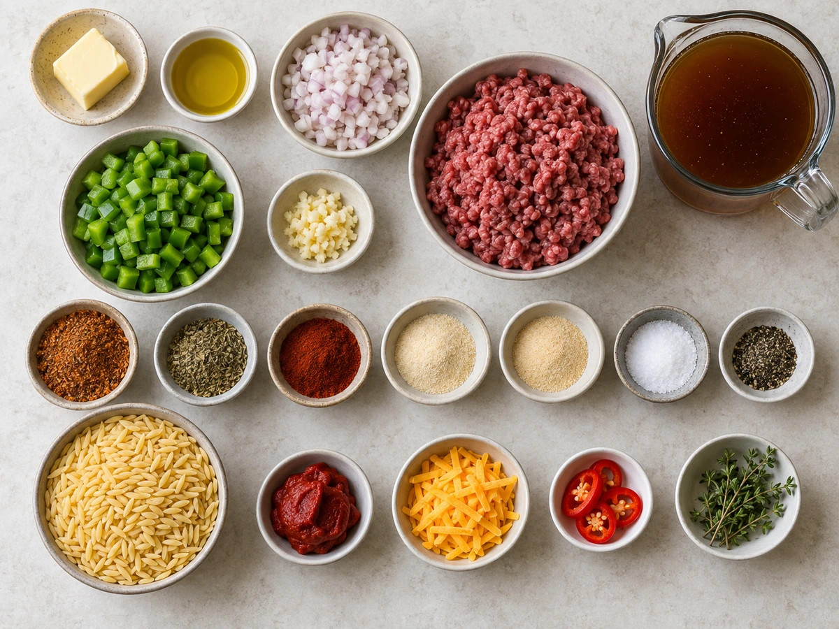 Exact measured ingredients for Cajun Orzo