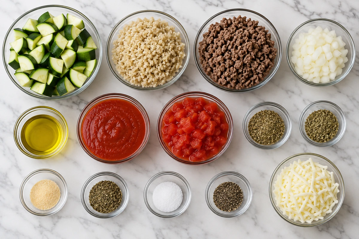 Exact measured ingredients for Zucchini Ground Beef Casserole