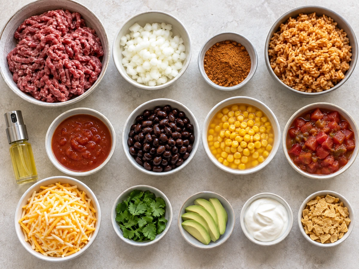 Exact measured ingredients for Cheesy Taco Rice Skillet