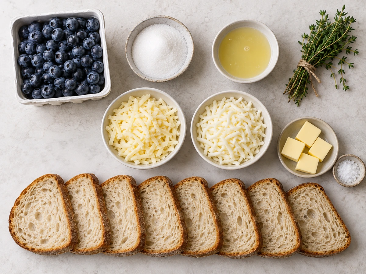Exact measured ingredients for Blueberry White Cheddar Grilled Cheese