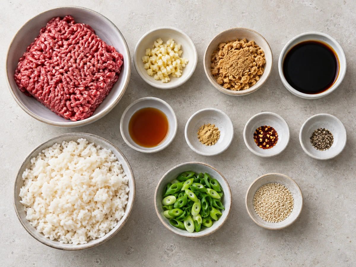 Exact measured ingredients for Korean Ground Beef and Rice Bowls