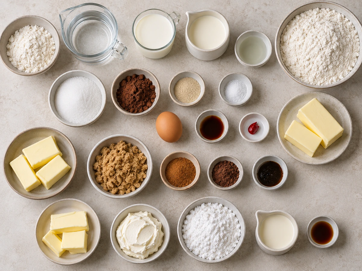 Exact measured ingredients for Red Velvet Cinnamon Rolls From Scratch