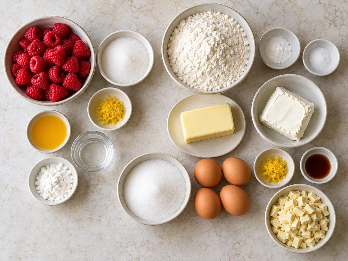 Exact measured ingredients for White Chocolate and Raspberry Loaf Cake