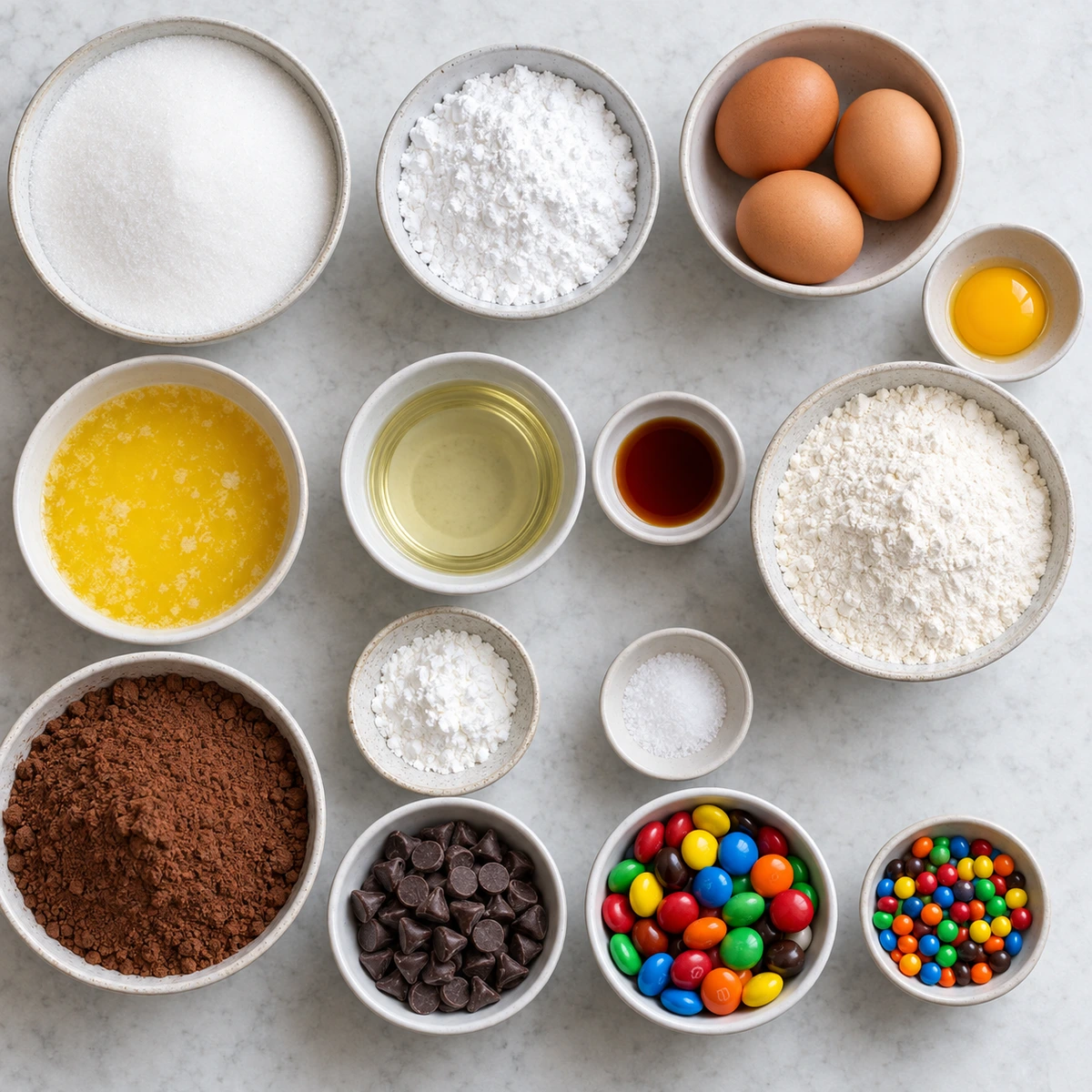 Exact measured ingredients for Easy Fudgy M&M Brownies
