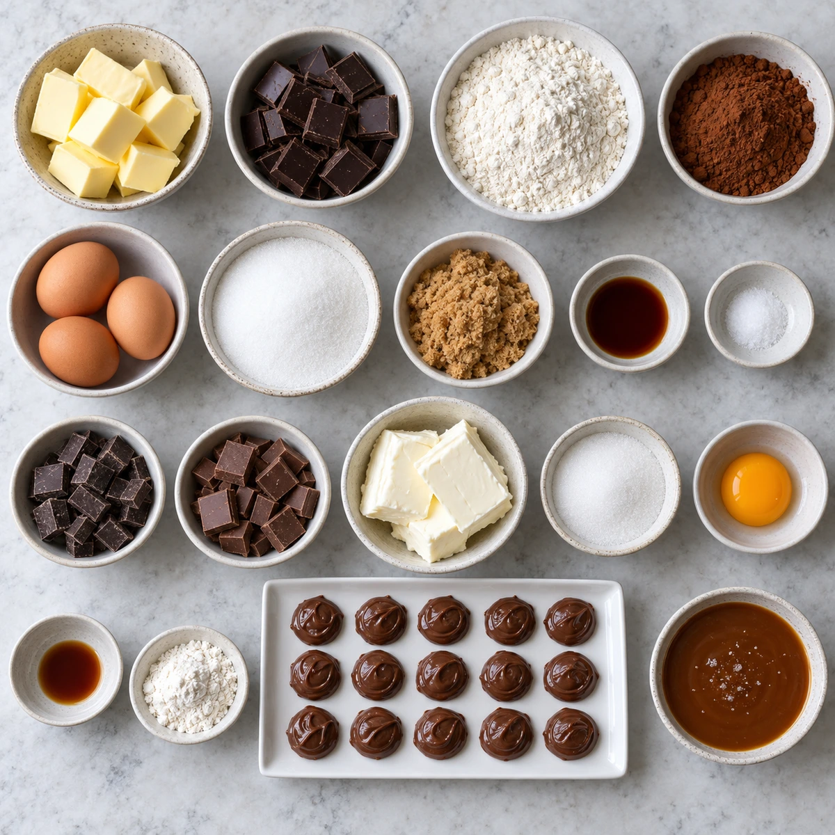 Exact measured ingredients for Caramel Cheesecake Nutella Brownies
