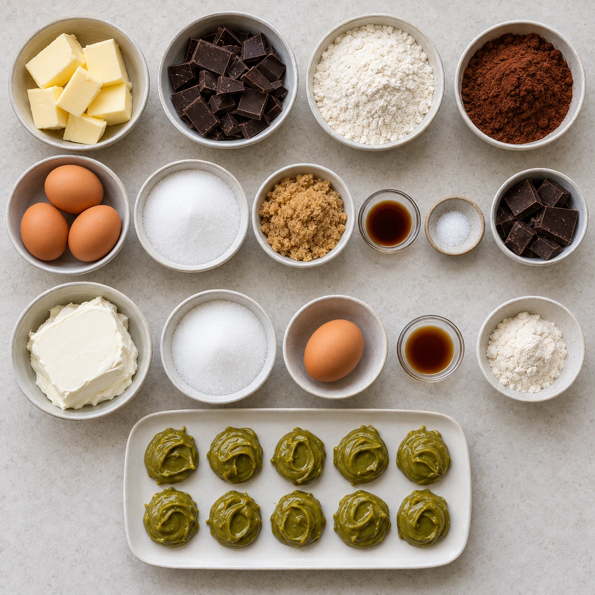 Exact measured ingredients for Pistachio Cheesecake Brownies