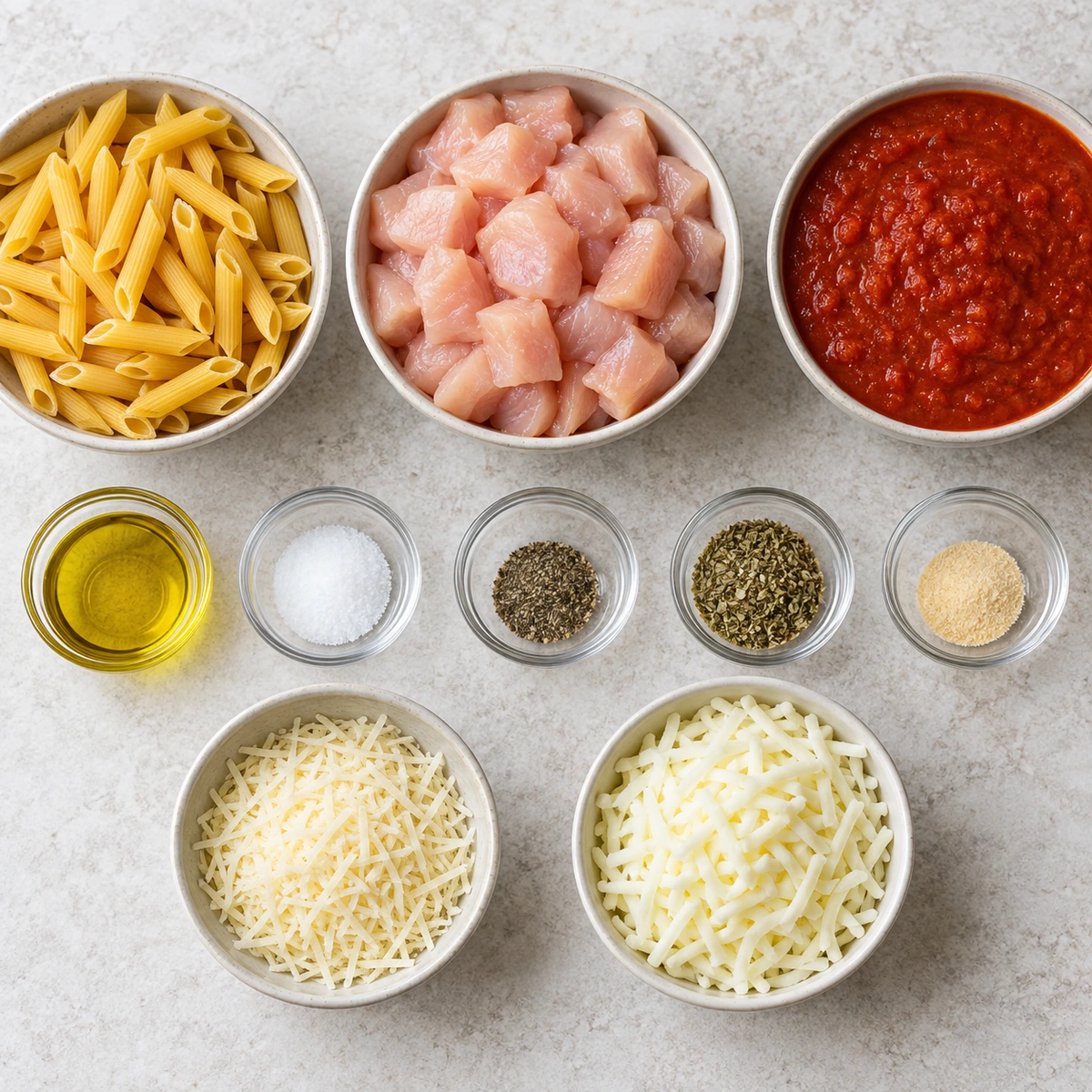 Exact measured ingredients for Chicken Parmesan Pasta Skillet