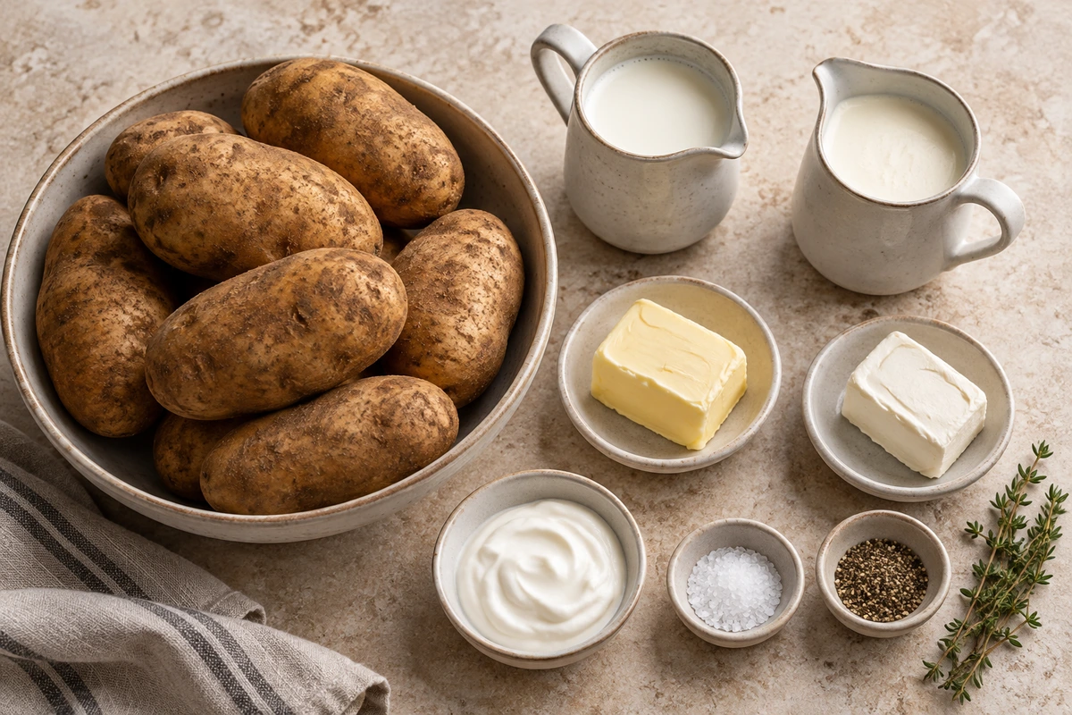 Exact measured ingredients for Creamy Mashed Potatoes with Heavy Cream
