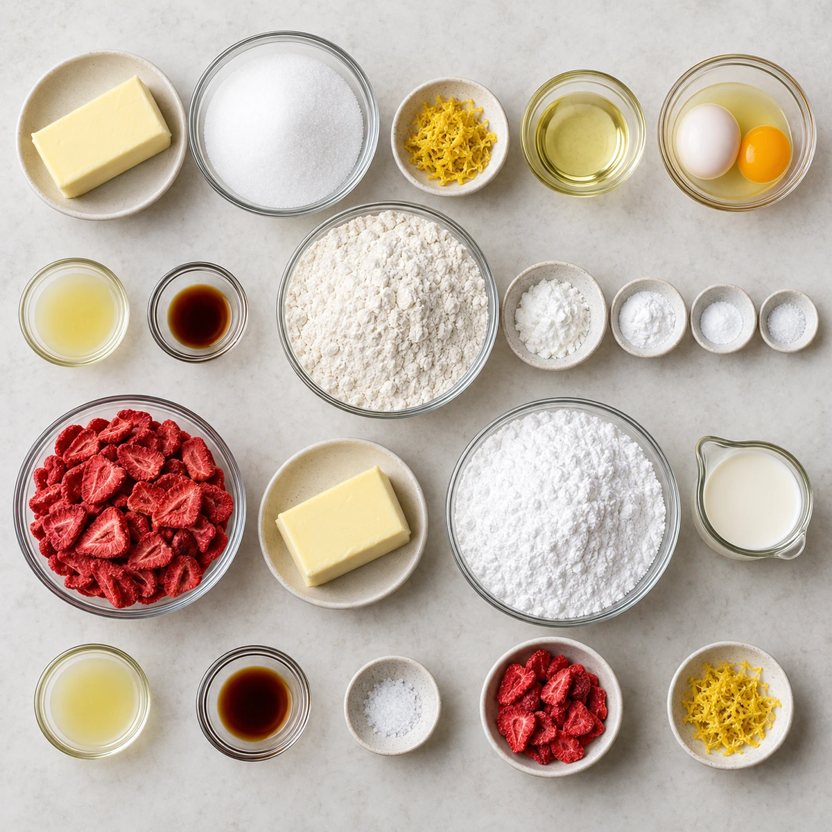 Exact measured ingredients for Strawberry Lemonade Cookies