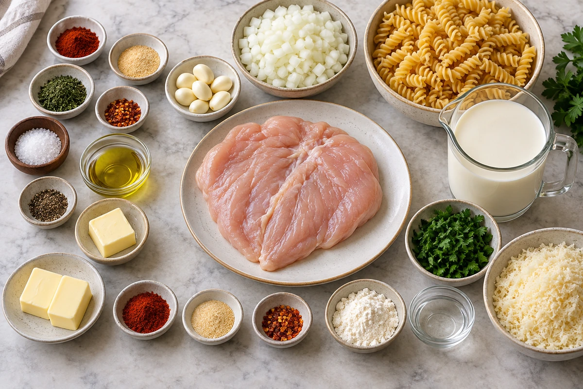 Exact measured ingredients for Creamy Chicken Garlic Parmesan Pasta