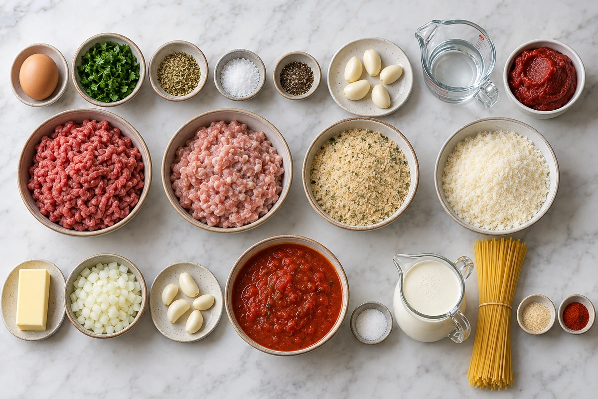 Exact measured ingredients for Creamy Spaghetti & Meatballs