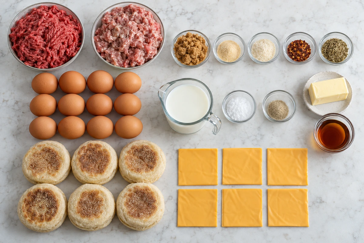 Exact measured ingredients for Freezer Breakfast Sandwiches