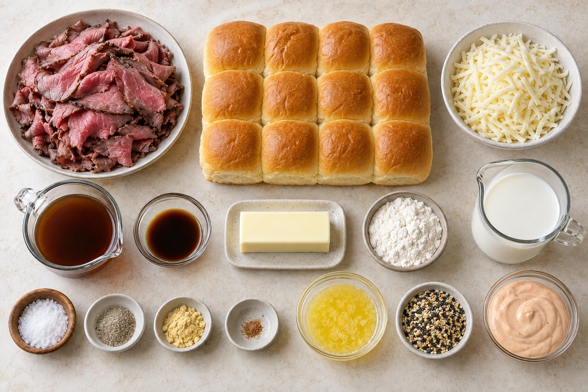 Exact measured ingredients for Roast Beef & Cheddar Sliders