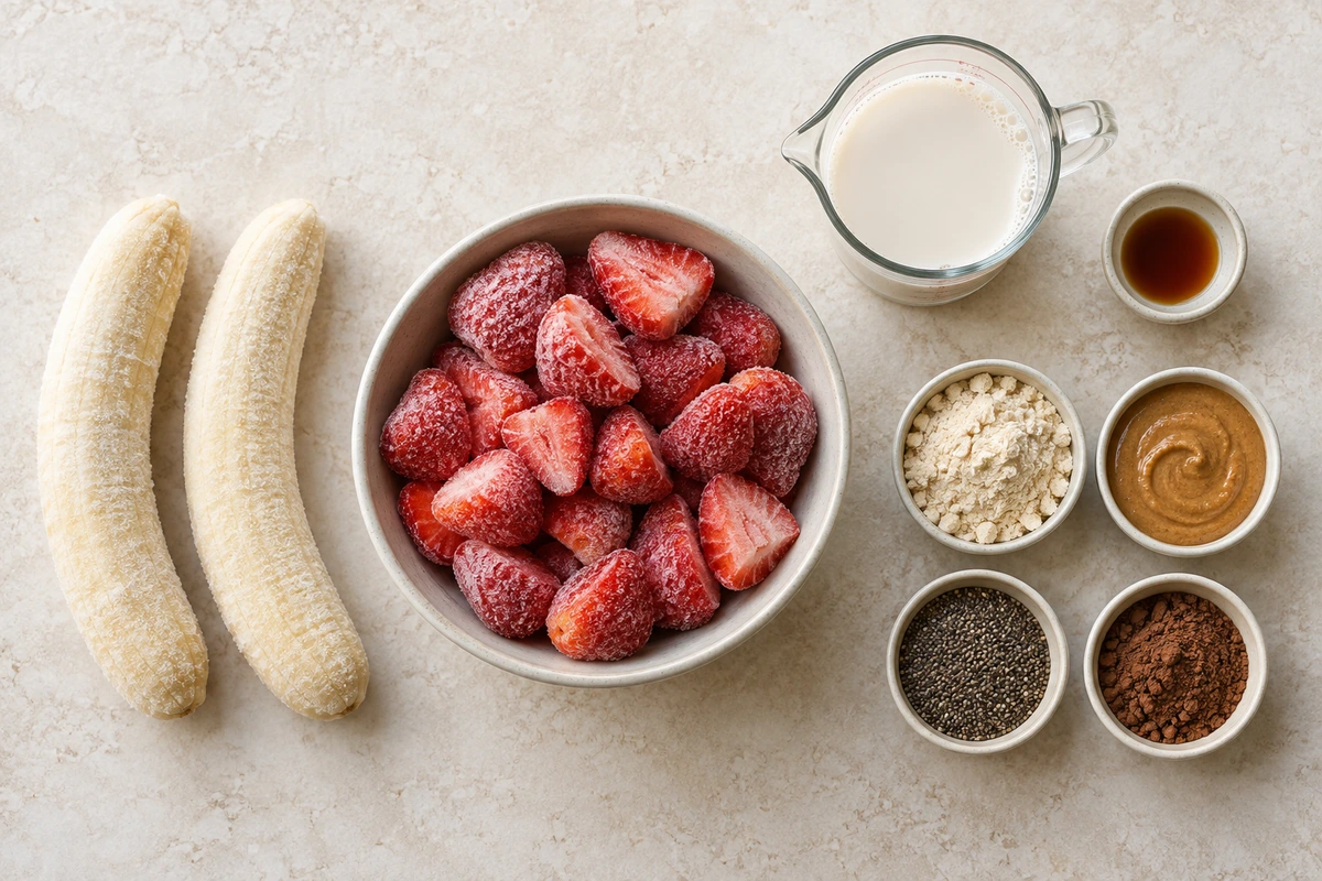 Exact measured ingredients for Strawberry Banana Smoothie Bowl
