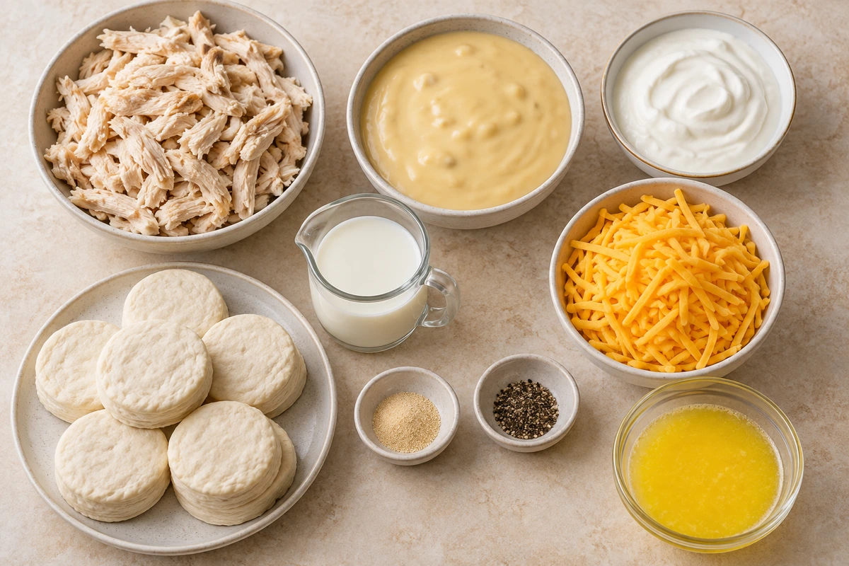 Exact measured ingredients for Chicken Biscuit Casserole