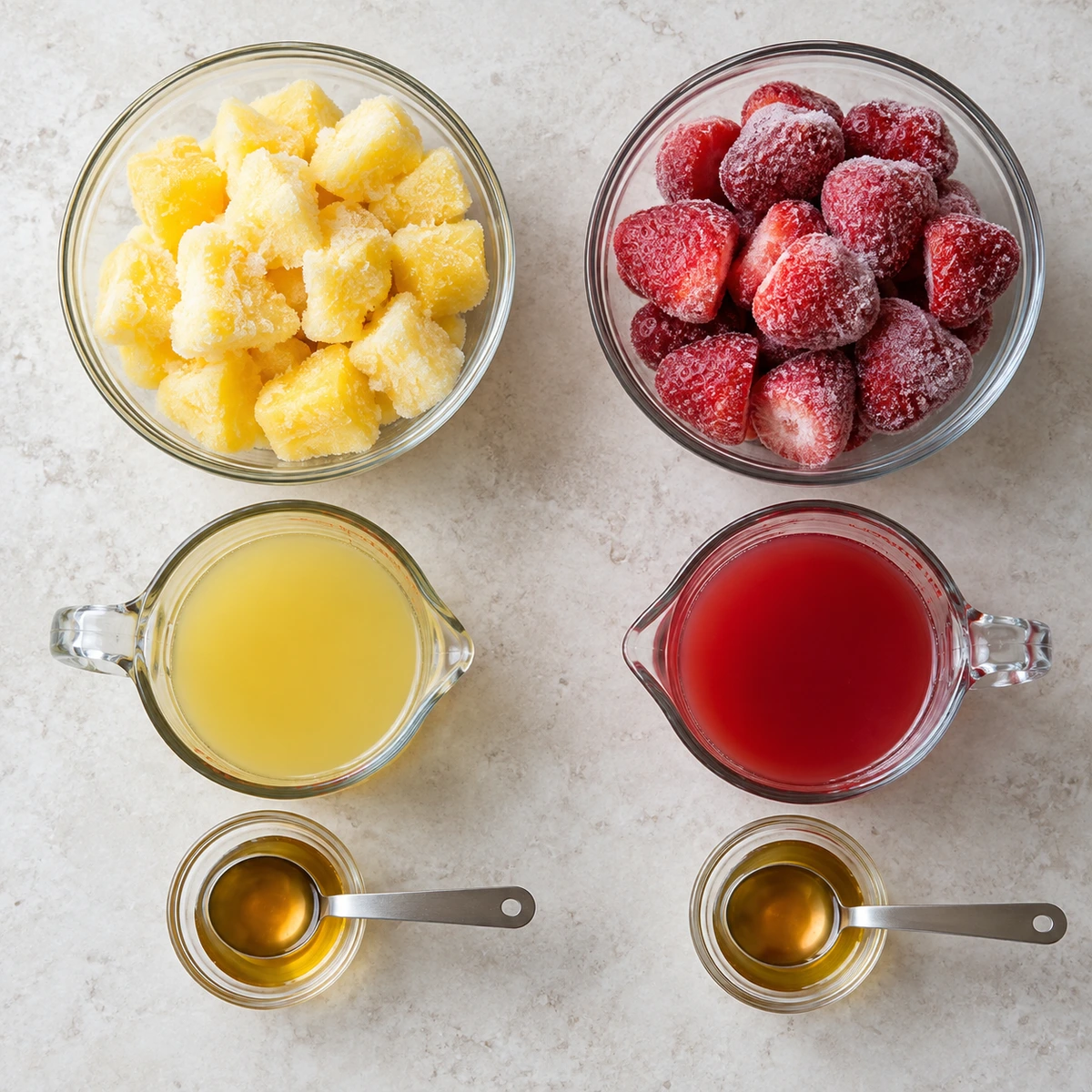 Exact measured ingredients for Easy Pineapple Strawberry Swirled Slushies