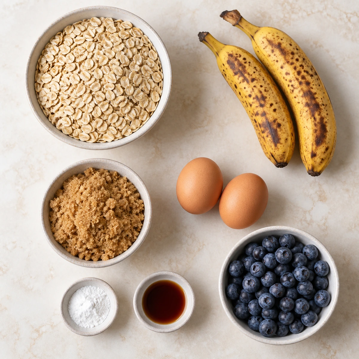 Exact measured ingredients for Baked Blueberry Banana Oatmeal Cups