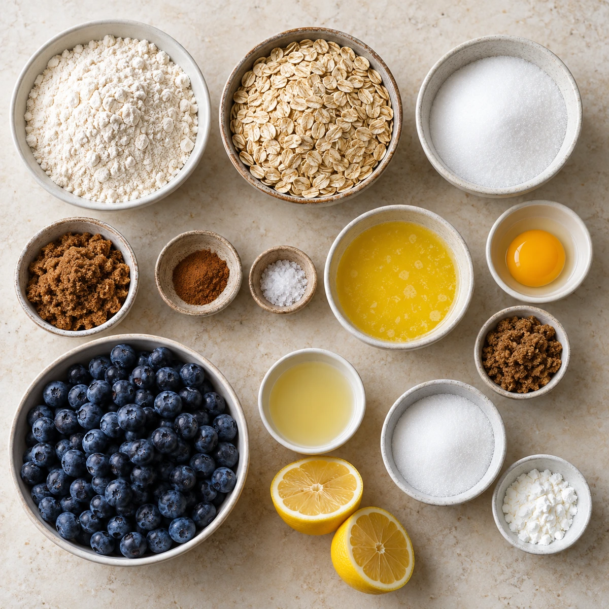 Exact measured ingredients for Healthy Breakfast Blueberry Oatmeal Crumb Bars